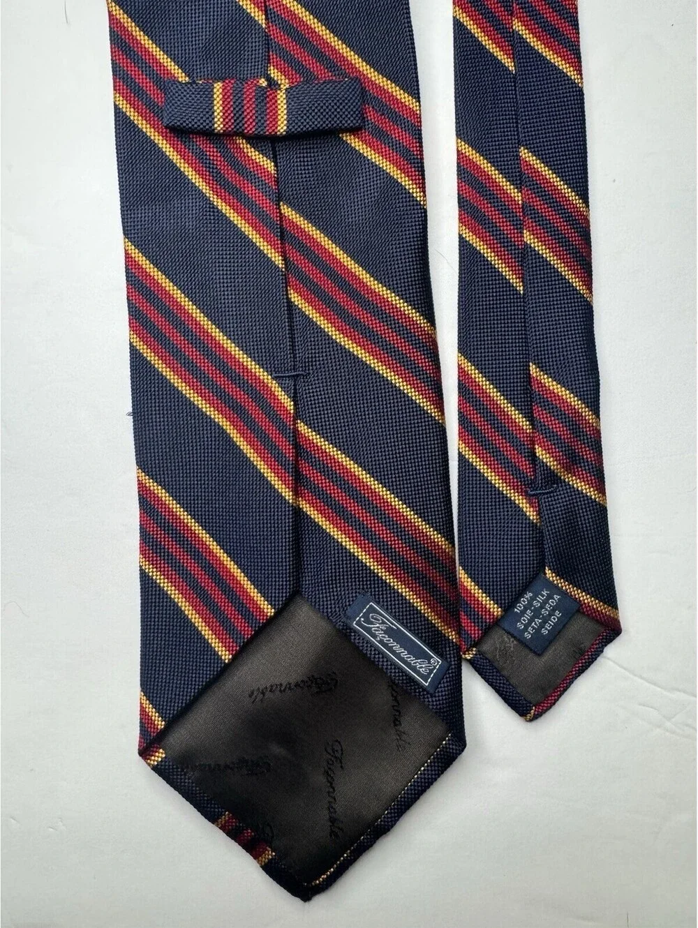 Façonnable Mens Tie Blue Red Gold Striped Silk Necktie Designer Executive Preppy
